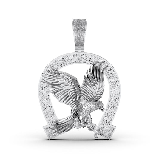 Iced Out Eagle Horseshoe Pendant: 925 Sterling Silver Western Necklace