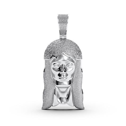 Iced Out Jesus Head Pendant: Sterling Silver Religious Necklace