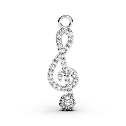 Sterling Silver Treble Clef Necklace: CZ Diamond Music Note Pendant