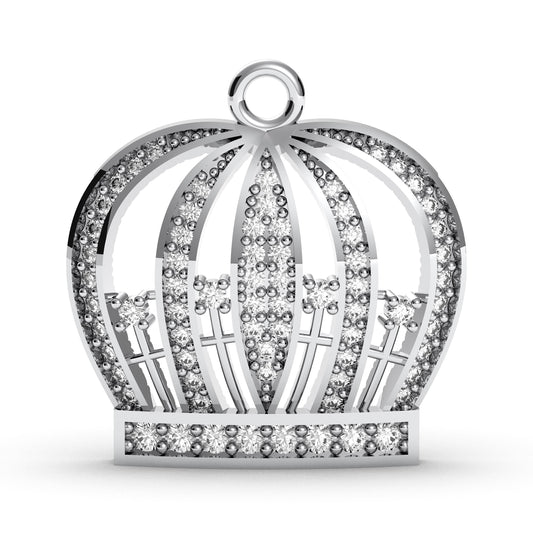 CZ Diamond Sterling Silver Crown Necklace: King & Queen Pendant