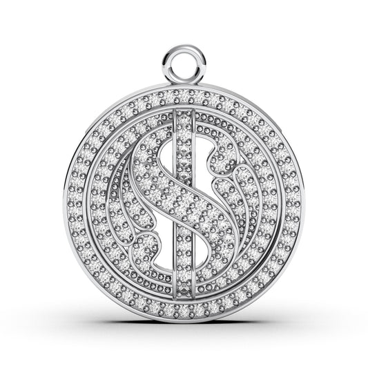 Iced Out Sterling Silver Dollar Sign Necklace: CZ Diamond Hip Hop Pendant