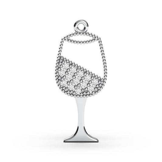 Sterling Silver Wine Glass Pendant Necklace: Crystal Accent Jewelry Gift