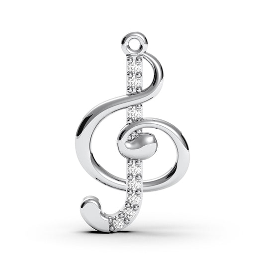 Sterling Silver Treble Clef Pendant: CZ Charm Music Note Necklace