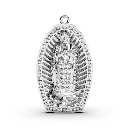 Sterling Silver Virgin Mary Oval Pendant With Cubic Zirconia, Religious Medallion Charm For Faith Necklaces Or Spiritual Gifts