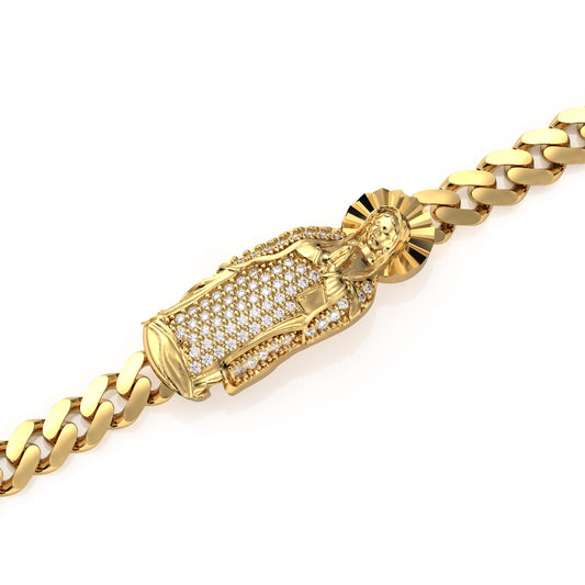 Virgin Mary Cuban Link Chain Sterling Silver Gold Plated Bracelet Religious Jewelry Handmade Spiritual Gift For Her Him Fall Gift